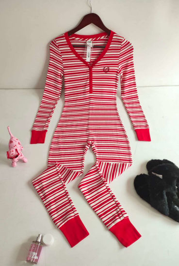 Imagen de PINK Pijama Mameluco S Rayas Rojas.